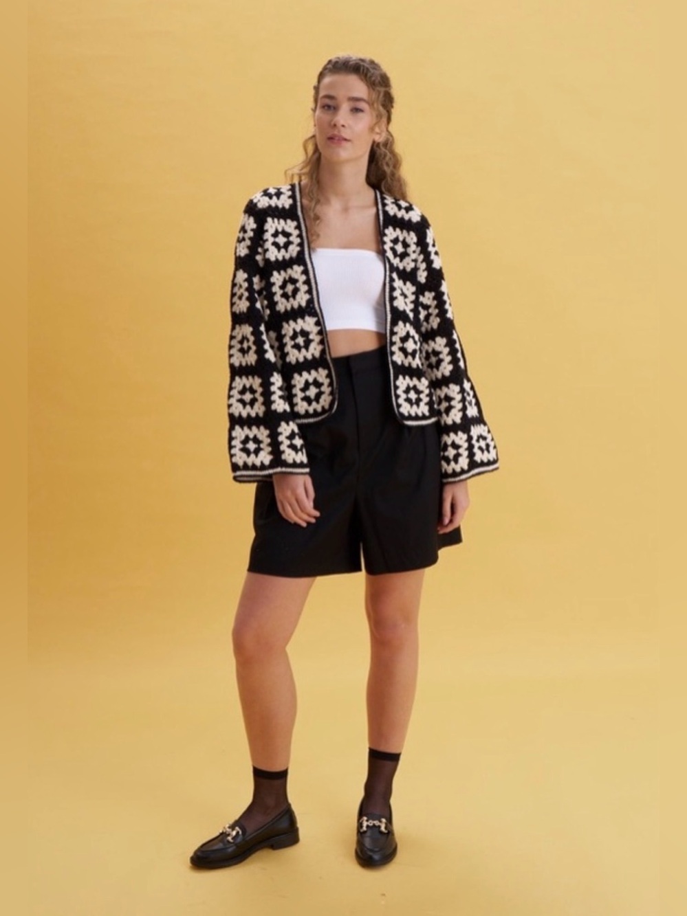 Society Mano Black and Beige Granny Square Cardigan - Picture 3 of 8